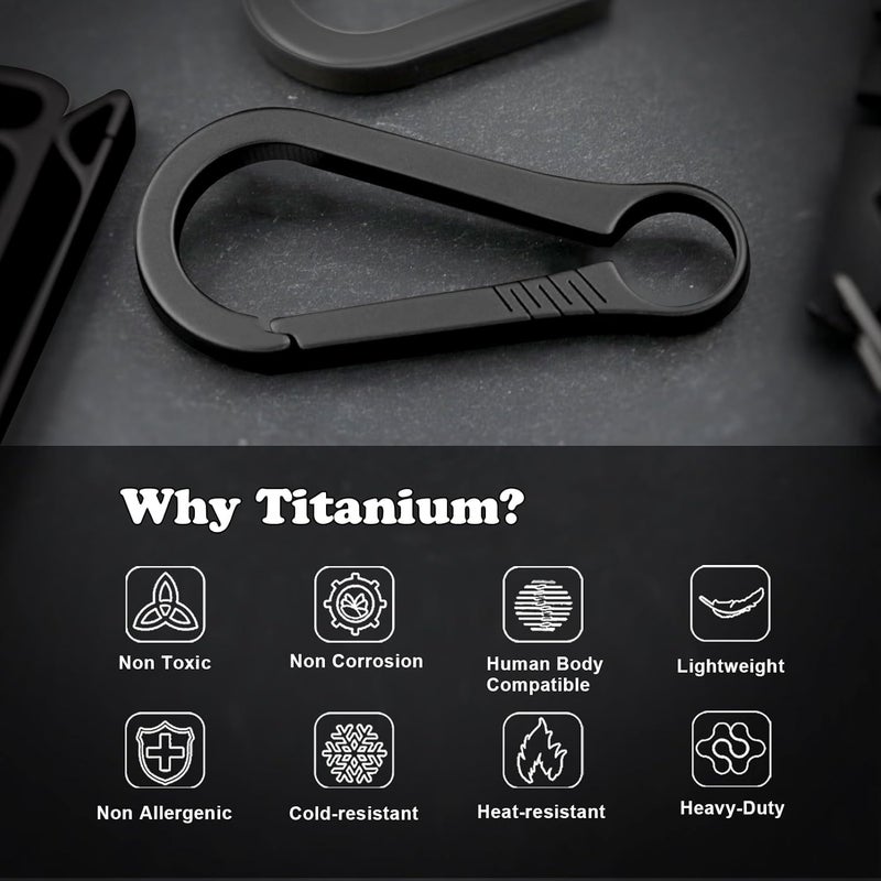 PJYTAC مشبك مفاتيح كارابيني من التيتانيوم، مشبك مفاتيح قوي بتصميم بسيط، حامل مفاتيح EDC مع خطافات إطلاق سريعة - Image 5